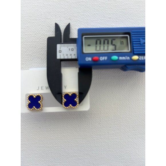 Gold-Tone Blue  Stud Earrings With Beaded Edges - Picture 8 of 8